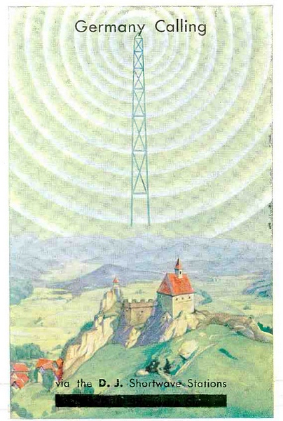 Archivo JPG con postal que contiene un dibujo de un paisaje una antena y las palabras Germany Calling